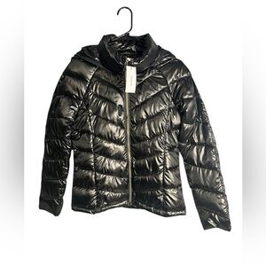Jason Wu Shiny Black Hooded Packable Puffer Jacket
